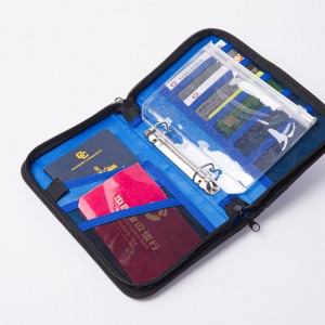 Modra elegantna potovalna torba za beležke z zadrgo iz poliestra, poslovna mapa z dvojno zadrgo, zapiranje z 2 obročema, torba z ročajem, 8 snemljivimi žepnimi režami, držalo za kreditne kartice, zaščita za težke odbijače, Kitajska tovarniška dobava OEM