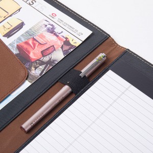 Portadocumenti A4 in pelle PU marrone e nera di alta qualità con portapenna elastico con scomparti per carte e cartella di presentazione aziendale per blocco note