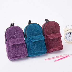Glitter backpack appearance polyester pencil pouch pen case 3 colors available with front pocket with zipper closure with handle toiletry pouch great gift for kids teens adults for office school su...