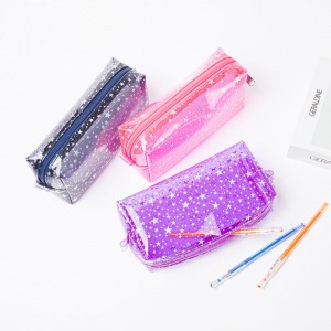 Translucent glitter twinkle little stars printing PVC 3 color available with zipper closure toiletry organizer great gift pencil pouch pen case China OEM factory supply
