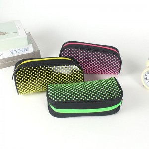 Holographic grid printing leather&polyester 3 colors available with zipper closure pencil pouch pen case toiletry pouch