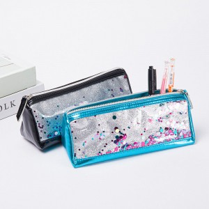 ເຫຼື້ອມ sparkly ຮູບສາມລ່ຽມ cube flip ສີປີ້ນກັບກັນປ່ຽນ glitter sequin ຫນັງ PVC pencil pouch pen ຍຶດເຄື່ອງສໍາອາງເຄື່ອງແຕ່ງຫນ້າ purse ຖົງ purse 4 ສີທີ່ມີປະເທດຈີນ OEM ໂຮງງານຜະລິດ