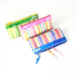 Fargerik twill iriserende glitter + PU-skinn kosmetikkveske sminkeveske 3 farger tilgjengelig blyantpose pennetui Kina OEM fabrikkforsyning