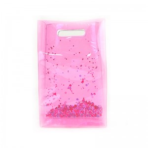 Transparency clear see-through with colorful glitter PVC hand bag tote cosmetic bag makeup bag with carry-on holder slot 2 colors available organizer toiletry bag