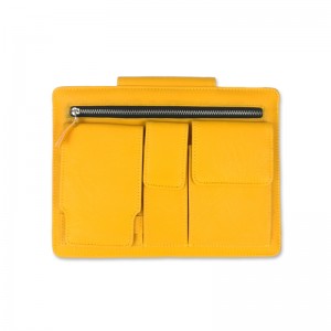 Zipper PU leather yellow Ipad pouch tablet pocket portfolio padfolio organizer china factory