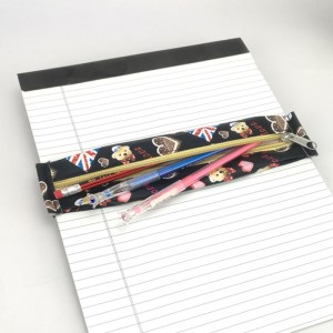 Slim fit PU leather cartoon pencil pouch zipper closure with elastic band for book notebook pencil holder China OEM factory