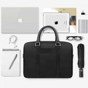 Clásico maletín de coiro PU negro con correa axustable para homes bolsa de negocios de mensaxes para ordenador portátil