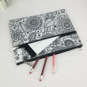 Bolsa con cremallera DIY, 2 bolsas para lápices, 2 cremalleras, bolsa de cosméticos superior con estampado de flores, resistente al agua