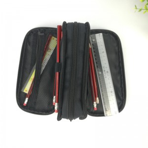 Polyester multi-functional polyester pencil pouch pen case 3 color 3 compartments with wraparound zippers closure with inner mesh grid pocket with elastic pen loops roomy capacity great gift for kids teens friends for office school stationery supplies China OEM ໂຮງງານຜະລິດ