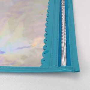 Transparent see through design iridescent lining PVC PU leather polyester binder pouch pencil bag with zipper closure with 3-round rings great gift for kids teens adults for school office daily use