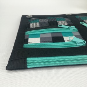 Μαύρο σχέδιο με πλέγμα 4 μικρές μπροστινές τσέπες με φερμουάρ με σχέδιο πολυεστερική θήκη τσάντα μολύβι με φερμουάρ που κλείνει με 3 στρογγυλά δαχτυλίδια υπέροχο δώρο για παιδιά έφηβους ενήλικες για καθημερινή χρήση σχολικού γραφείου