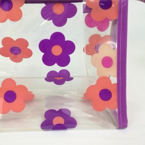 Driehoekige kubusvorm deursigtige blompatroon polyester kosmetiese sak make-up sak met rits sluiting organiseerder toiletware sak groot kapasiteit wonderlike geskenk vir meisies tieners dames vroue