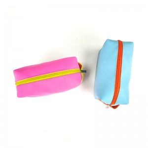 Candy colours leather cosmetic bag makeup bag with zipper closure 2 වර්ණ ලබා ගත හැකි පැන්සල් මල්ල සංවිධායක වැසිකිලි බෑගය විශාල ධාරිතාවක් ගැහැණු ළමයින් සඳහා නව යොවුන් වියේ කාන්තාවන් සඳහා විශිෂ්ට තෑග්ගක්
