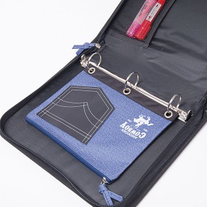 Classical blue denim jean pocket appearance polyester with removal zipper binder bag with zipper closure with 3 round ring binder with interior grid pocket  zipper binder pouch China OEM factory supplies