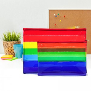 Σχέδιο μόδας Rainbow China OEM ημιδιαφανές PVC πολυ φερμουάρ τσάντα οργάνωσης αρχείου θήκη εγγράφων κλείσιμο με φερμουάρ για όλες τις ηλικίες για σχολικά είδη επιχειρήσεων γραφείου A4 a5
