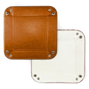 Factory direct OEM PU leather office storage board tray stationery container rivet finished holder organizer