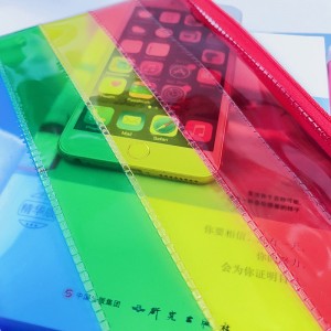 Diseño de moda del arco iris China OEM translúcido PVC bolsa con cremallera de polietileno organizador de archivos porta documentos cierre de cremallera para todas las edades para útiles escolares de oficina A4 a5
