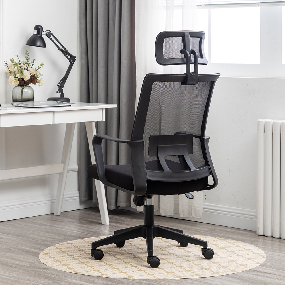 8825 Black, Swivel Task Chair with Armrests and adjustable headrest