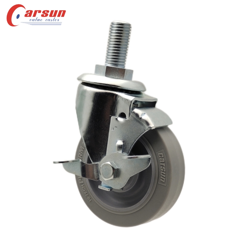 4inch TPR caster with side brake Thread stem industrial caster wheel Featured Image