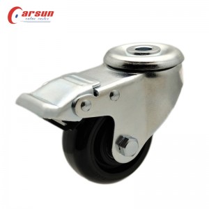 Bolt-Hole Casters 3 inch hollow rivet casters industrial swivel casters with metal brake black PU caster wheels