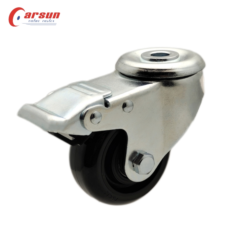 Bolt-Hole Casters 3 inch hollow rivet casters industrial swivel casters with metal brake black PU caster wheels Featured Image