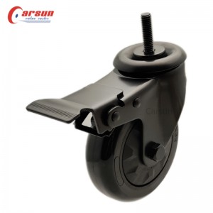 4 inch thread stem casters swivel ka tšepe brake caster black PU industry caster wheel