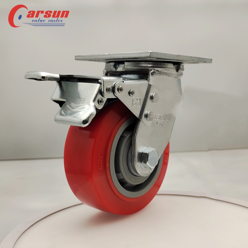 5Inch 125mm Swivel Red TPU castor Heavy Duty Trolley Caster Wheel with Bearing Top plate casters 2
