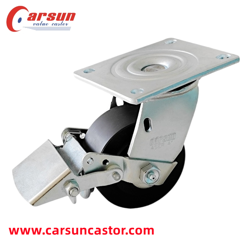 Heavy Industrial Casters 4 Inch MC Casting Nylon Caster Wheels with Tread Brakes