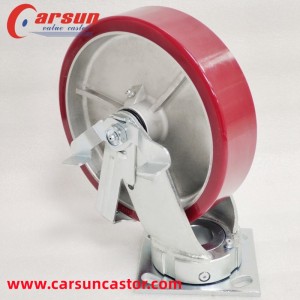 Heavy Industrial Casters 8 Inch Aluminum Core Polyurethane Wheel Casters with Side Brakes