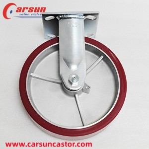 Li-Casters tsa Indasteri tse Boima 8 Inch Aluminium Core Polyurethane Wheel Fixed Casters