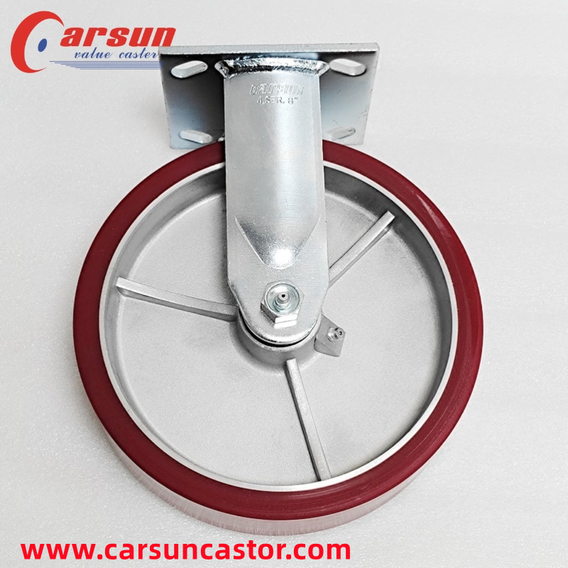 Boima ba Indasteri Casters 8 Inch Aluminium Core Polyurethane Wheel Fixed Casters Setšoantšo se Featured