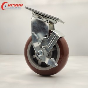 6 inch Swivel metal side brake polyurethane caster wheel PU Industrial caster wheel