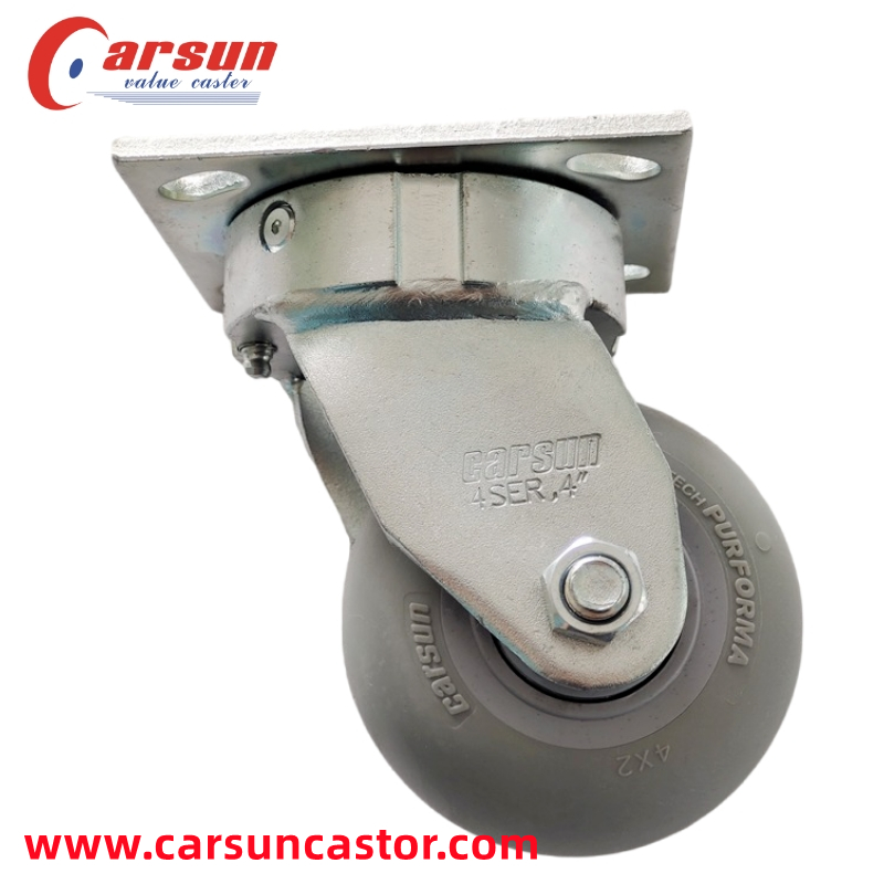 Heavy duty industrial castors 4 inch round edge grey TPR impact resistant swivel caster wheels Featured Image