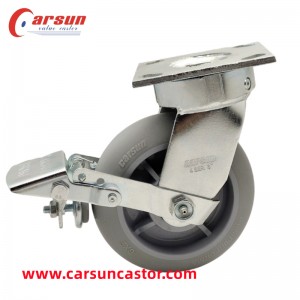 Heavy duty industrial castors 6 inch gray TPR impact resistant swivel caster wheels with tread brake