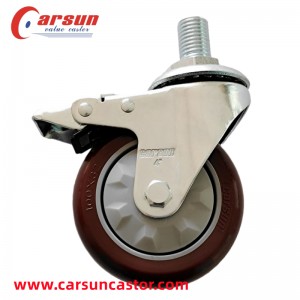 Medium 4 Inch Polyurethane Wheel Castors Threaded Stem Casters with Brakes