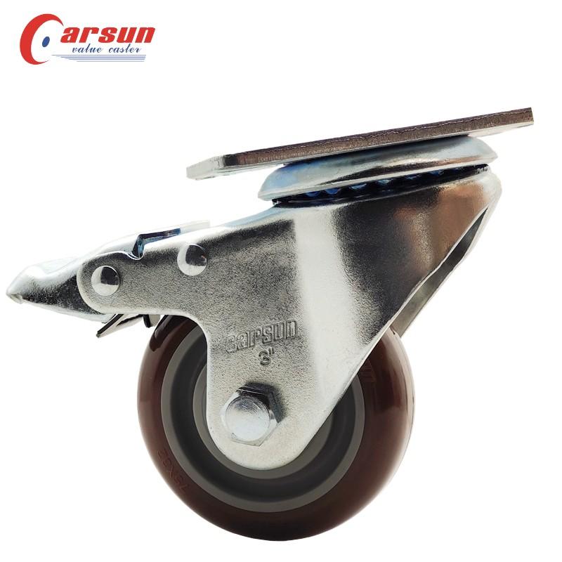 Pu caster 3-inch industrial caster with metal brake (1)