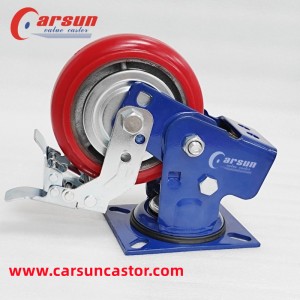 Spring Loaded Shock Absorbing Casters 6 inch Iron Core PU Wheel Swivel Caster with Locks