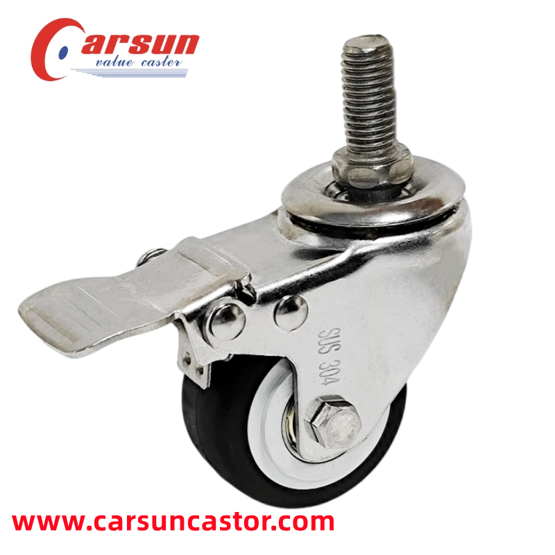 Stainless Steel Threaded Stem Casters 2 Inch TPR Wheel Casters e nang le Brakes Stainless Steel Image Featured
