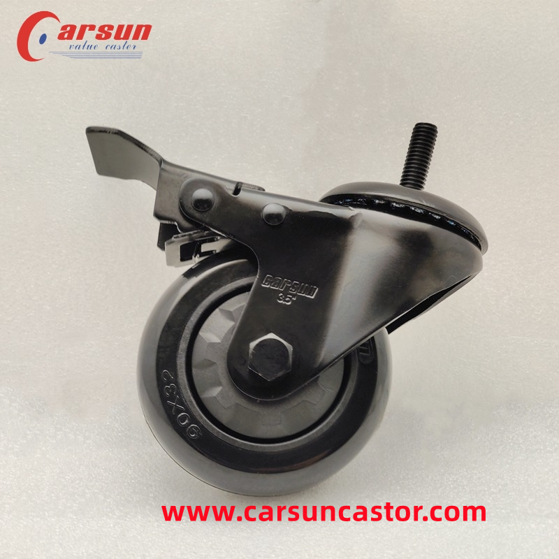 Thread stem casters 3.5 inch black PU castors Medium industrial caster wheels Featured Image