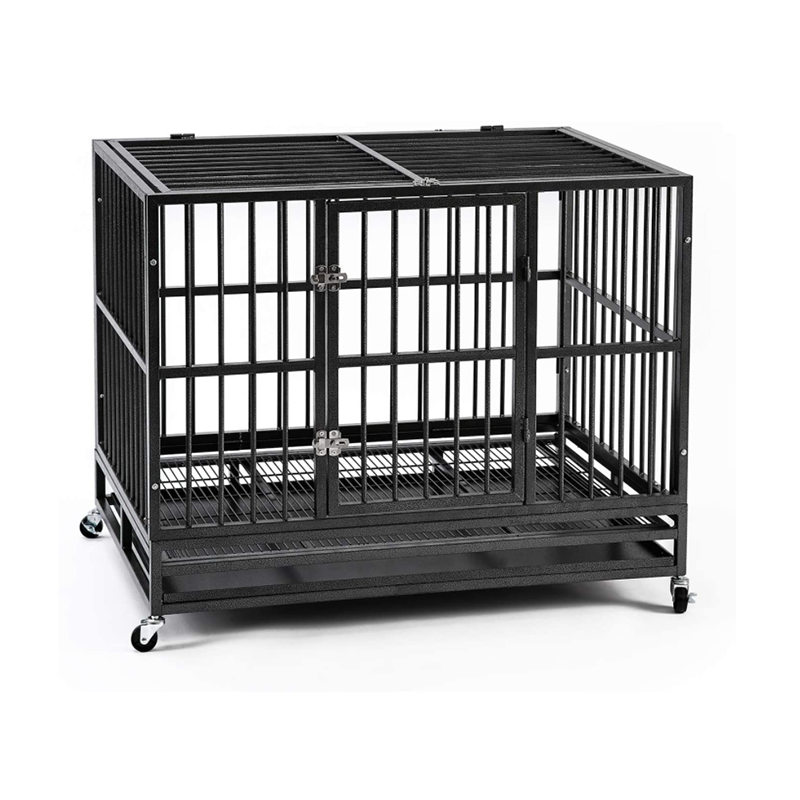 CB-PIC22122 Kafaz i hapur metalik për kafshë të rënda, rrjetë dyshemeje, rrota dhe tabaka