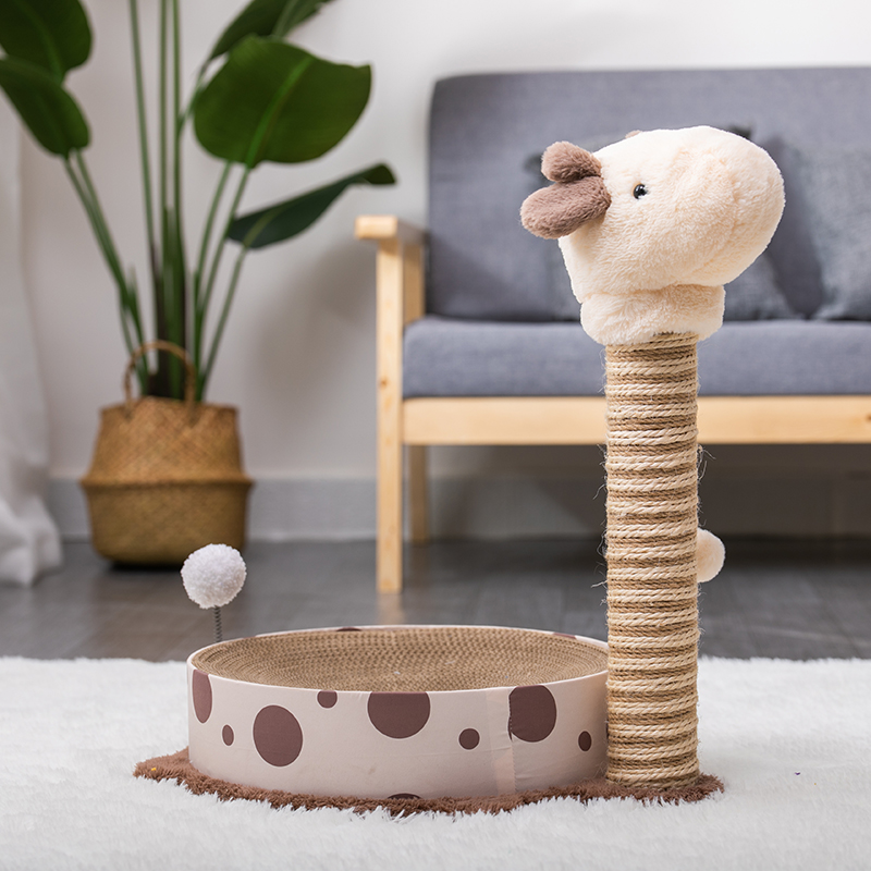 Cat Scratching Post with Cat Scratcher Mat ສໍາລັບແມວ, Cat Scratching Posts for Indoor Cats with Cat Self Groomer, Natural Sisal Cat Scratcher with 3 Plush Ball.