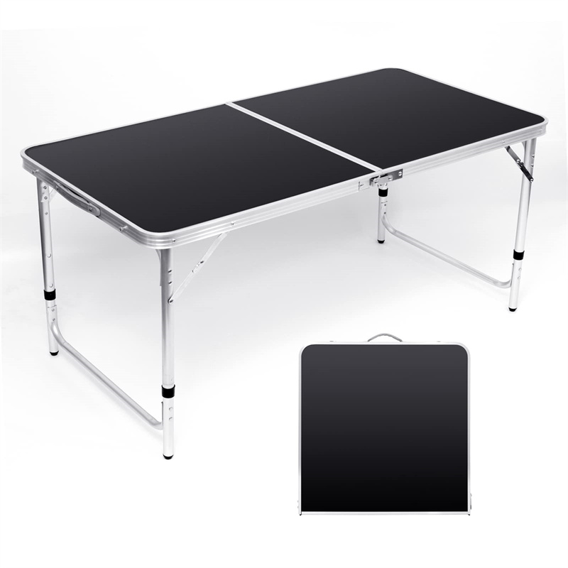 Sklopivi stol za kampiranje, aluminijski sklopivi stol od 4 ft, stol za piknik s ručkom, podesivi prijenosni stol za kampiranje za piknik, roštilj, zabavu, plaža/crna