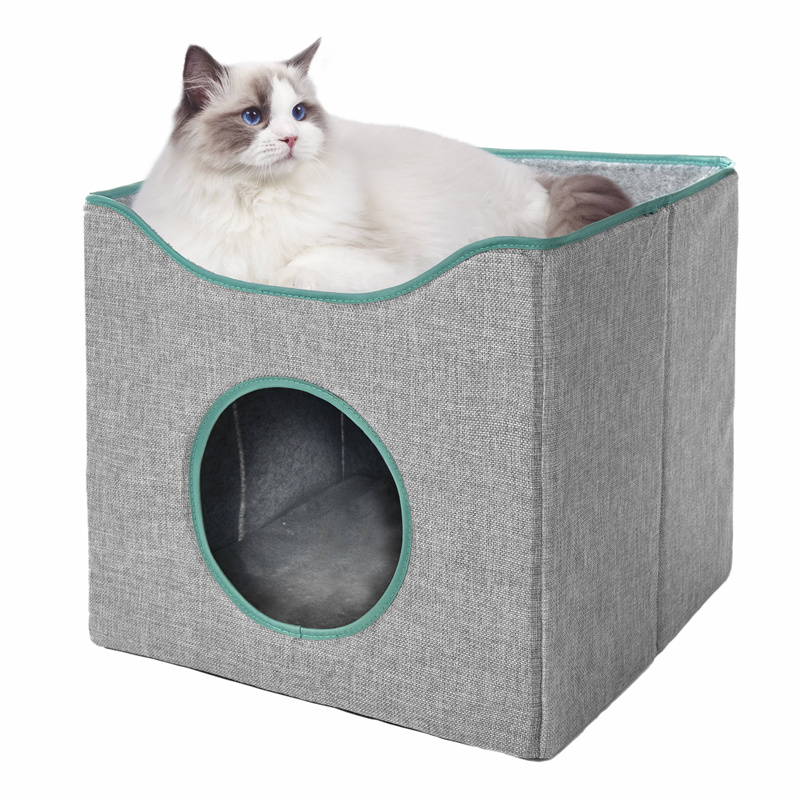 CB-PBM100 Jongee Cat Cube House Foldable Cat Condo e nang le Cushion e Reversible bakeng sa Katse e Nyane e Hare, e Grey