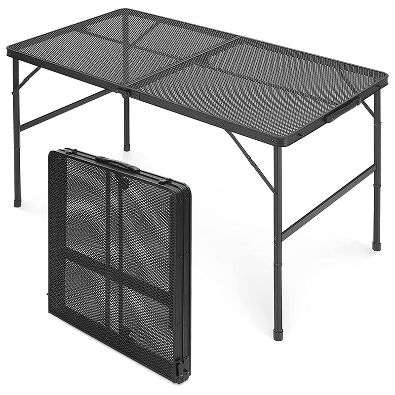 Outdoor Picnic Folding Camping Table，Folding Grill Table with Mesh Desktop,Adjustable Height Collapsible Table for Picnic,Camping,BBQ (23.6″ W x 35.4″ L x 26″ H)