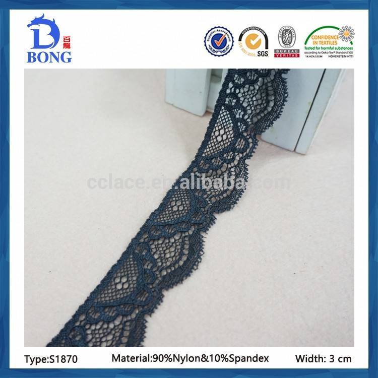Blue stretch soft 3d flower lace trim for lingerie and bra