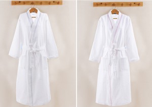 Women Lengthened Shawer Bathrobe Home Clothes Long Sleeved Sleepwear Pocket Soft Pajamas