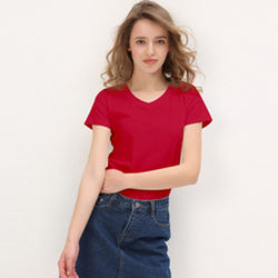 Camiseta feminina com decote em V de venda imperdível de verão, camiseta de manga curta estampada personalizada de algodão tamanho grande para meninas