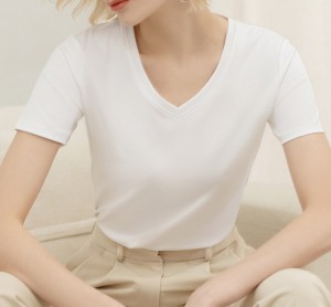 2022 nova camiseta feminina de manga curta de algodão com decote em V