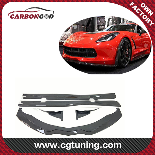 For 14-19 Corvette C7 Z06 STG 3 style Carbon Fiber Front Lip Winglets Side Skirts Body kit