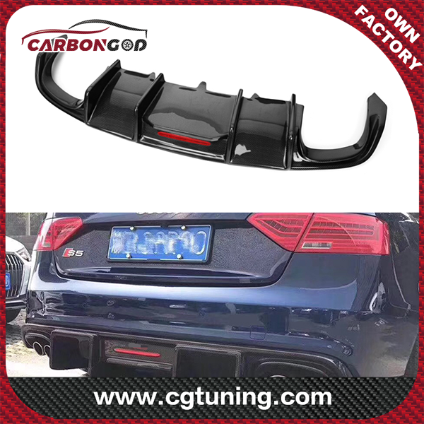 Carbon Fiber Rear Diffuser Lip for Audi A5 B8.5 S5 Coupe Sedan 2012 2013 2014 2015 S Line Sport Bumper Lip with LED Light